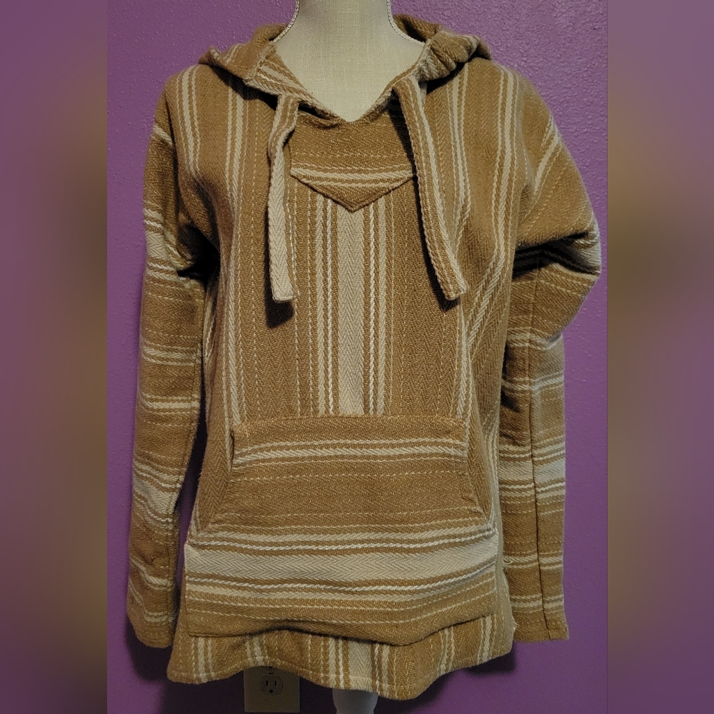 Original Senor Lopez Tan and Cream Striped Hooded Jacket - Size Medium